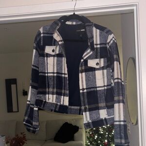 Fashion Nova Blue and White Plaid Utility Jacket